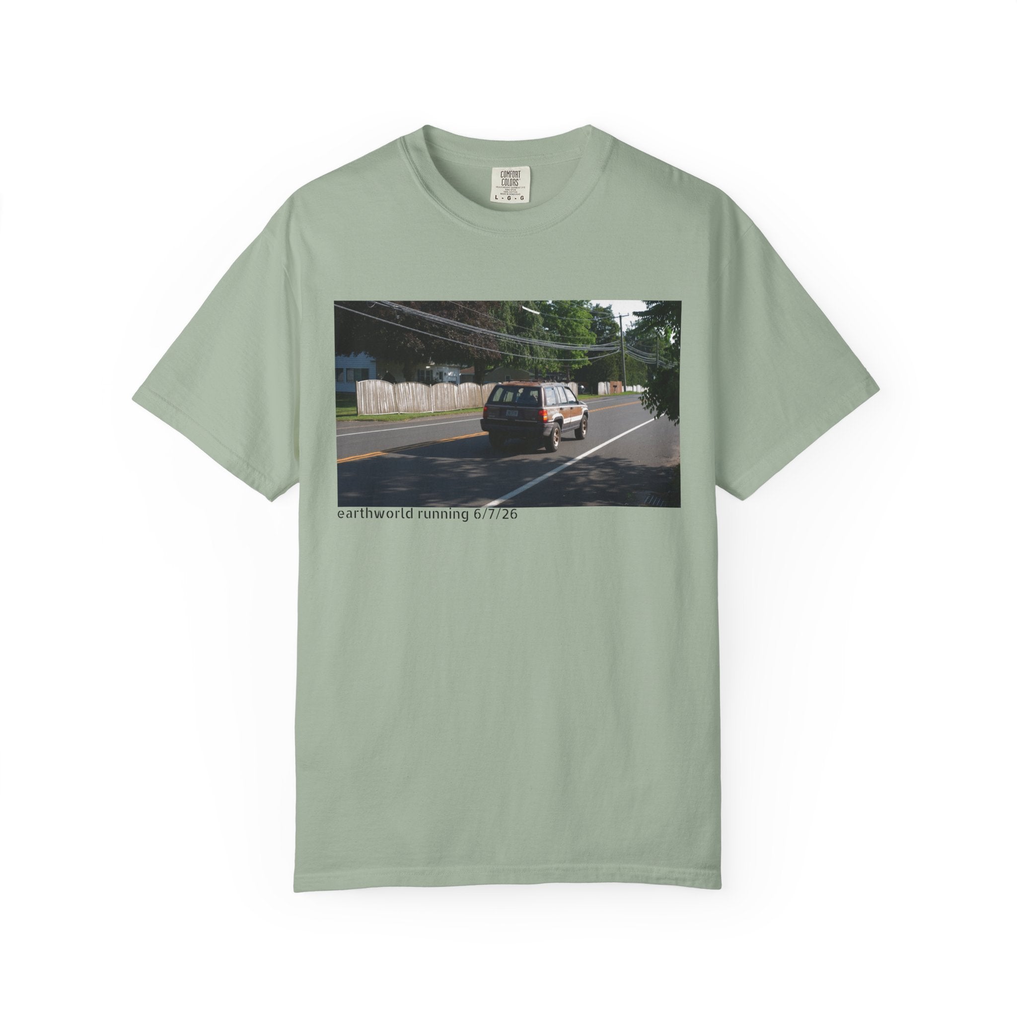 Scenic Roadside Photo Tee — Vintage Van Summer Drive T-Shirt