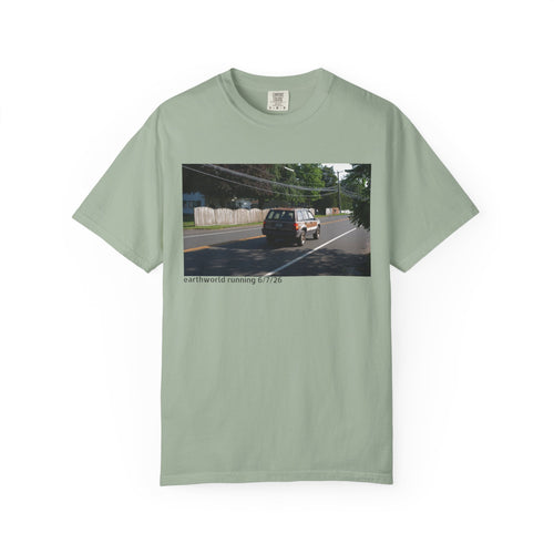Scenic Roadside Photo Tee — Vintage Van Summer Drive T-Shirt