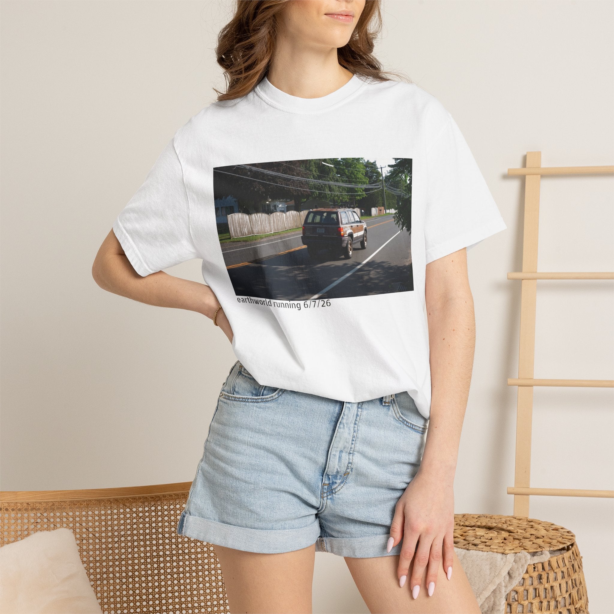 Scenic Roadside Photo Tee — Vintage Van Summer Drive T-Shirt