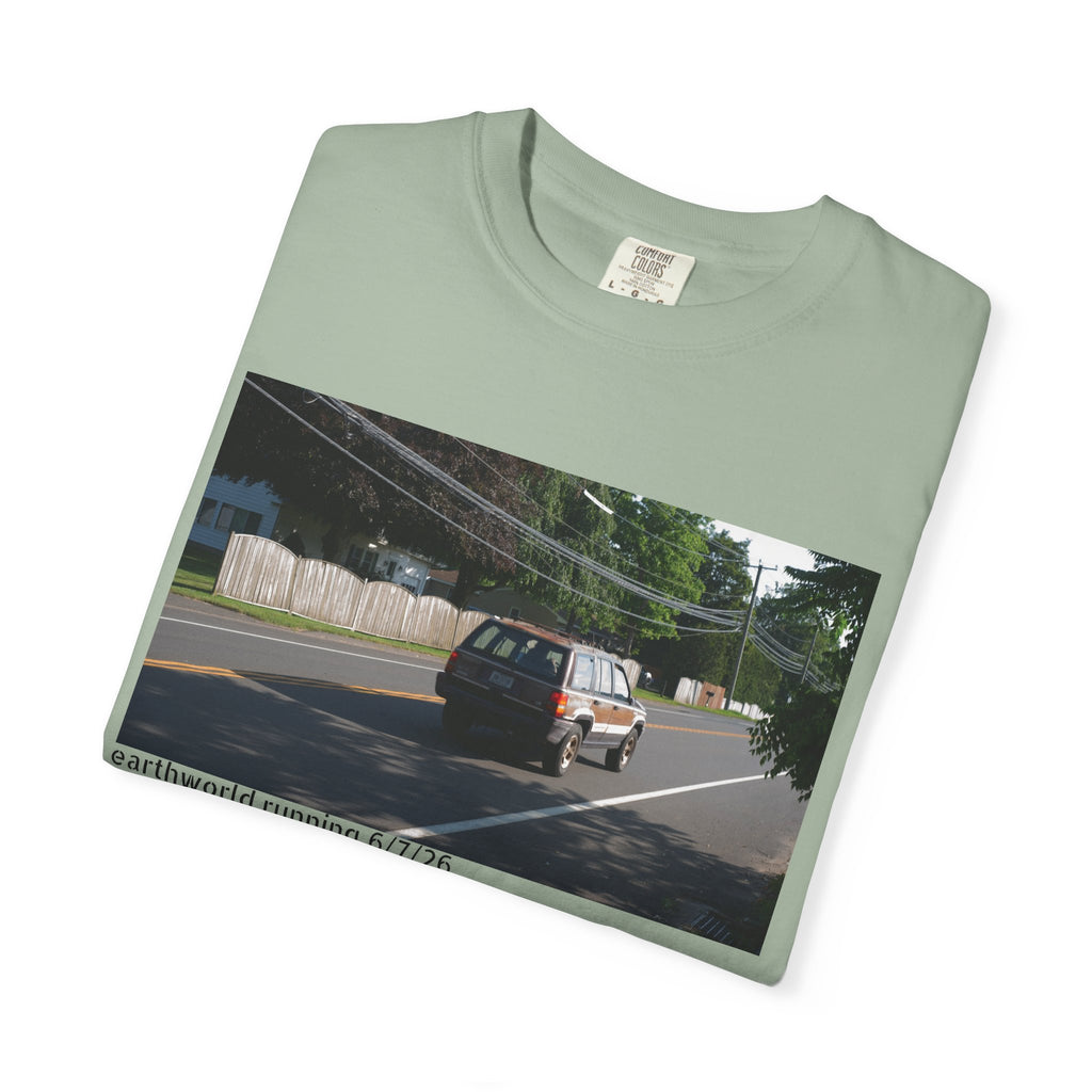 Scenic Roadside Photo Tee — Vintage Van Summer Drive T-Shirt