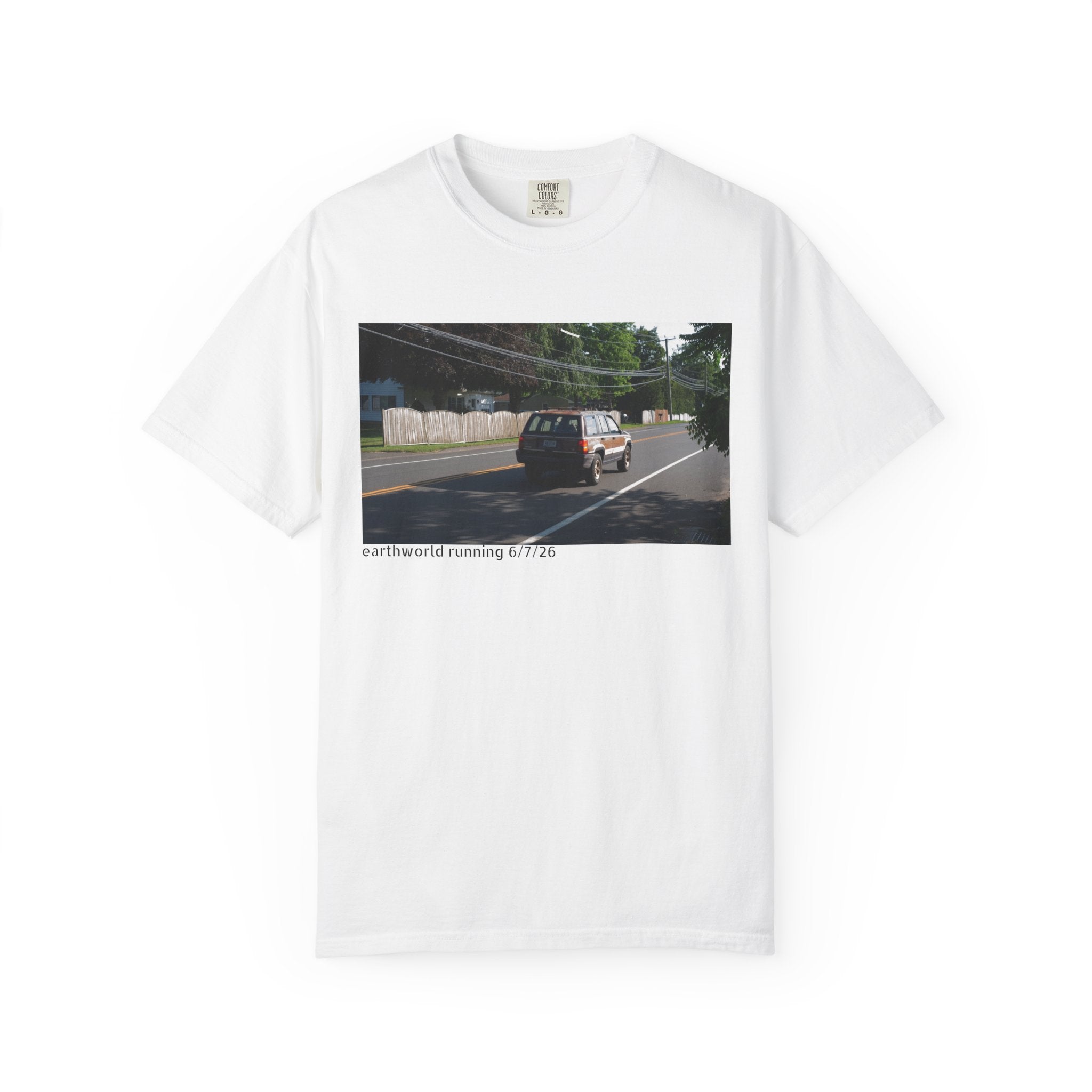 Scenic Roadside Photo Tee — Vintage Van Summer Drive T-Shirt