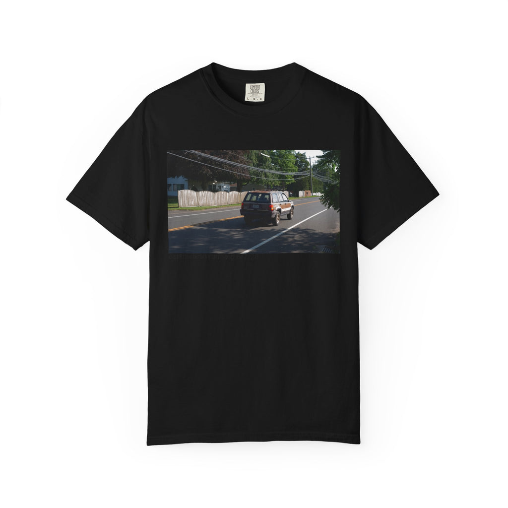 Scenic Roadside Photo Tee — Vintage Van Summer Drive T-Shirt