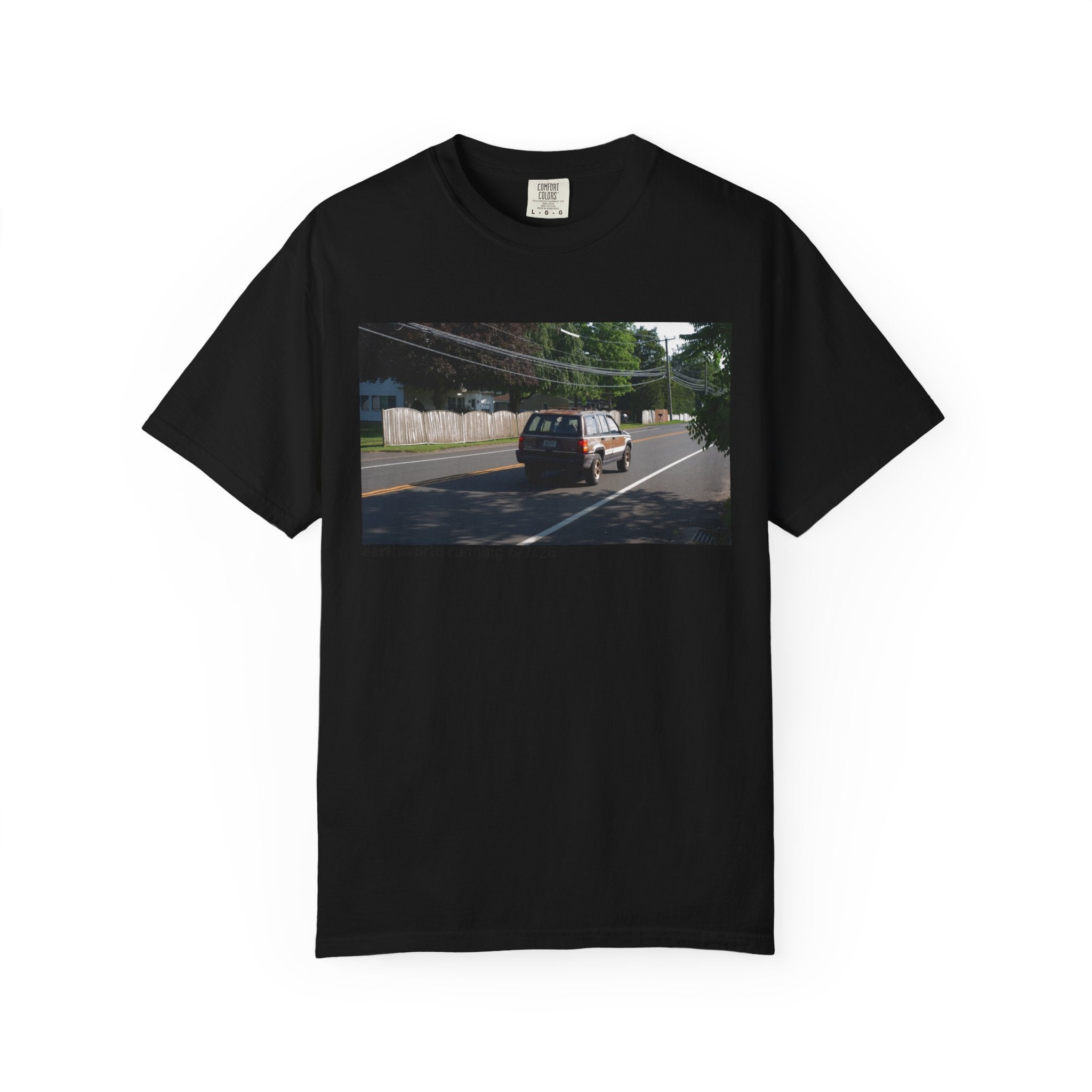 Scenic Roadside Photo Tee — Vintage Van Summer Drive T-Shirt